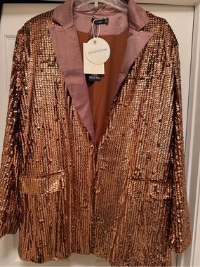 Boohoo Rose Gold Sequin Blazer